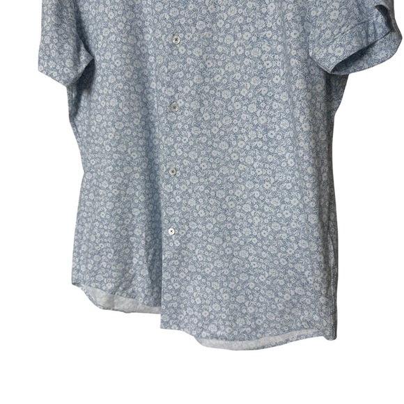 BUGATCHI Men's L Blue Stretch Floral Short Sleeve Button-Up Shirt Casual Cotton - Picture 3 of 9